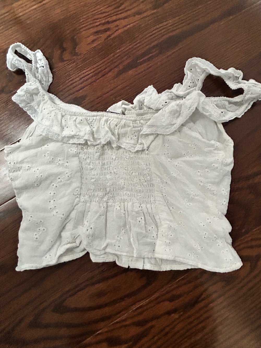 White Eyelet Ruffle Strap Summer Top - Picture 2 of 2
